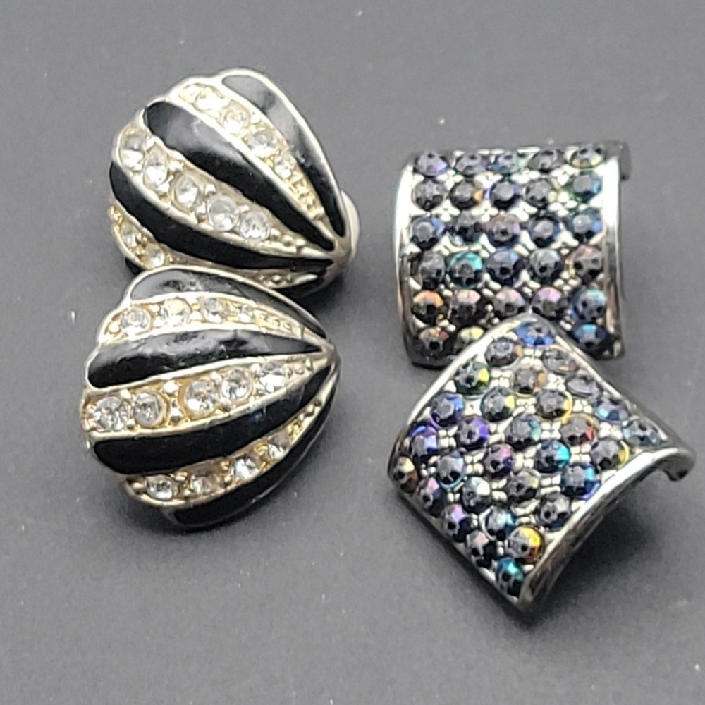 2-Pair Lot: Vintage‎ 1980s "Power Dressing" Clip-On Earrings